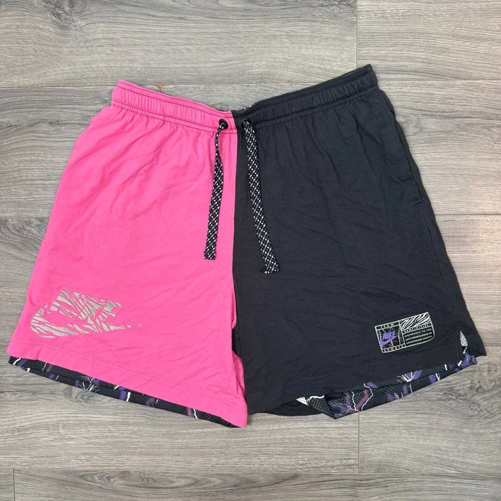 Men's Nike Basketball Shorts Medium Pink Black Lightning Mesh Reversible Pockets